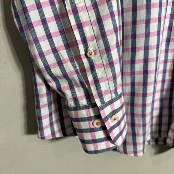 Peter Millar Plaid Button Up Dress Shirt Men's Large White Preppy Career Formal - Picture 8 of 13